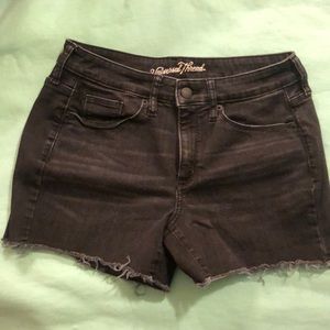 Frayed Faded Black Jean Shorts